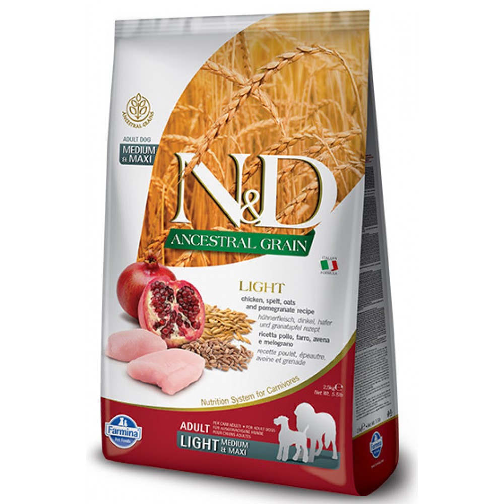 nd-ancestral-adult-light mini-chicken-spel-pomegranate-1000x1000h2.5kg N&D Ancestral Grain Light
