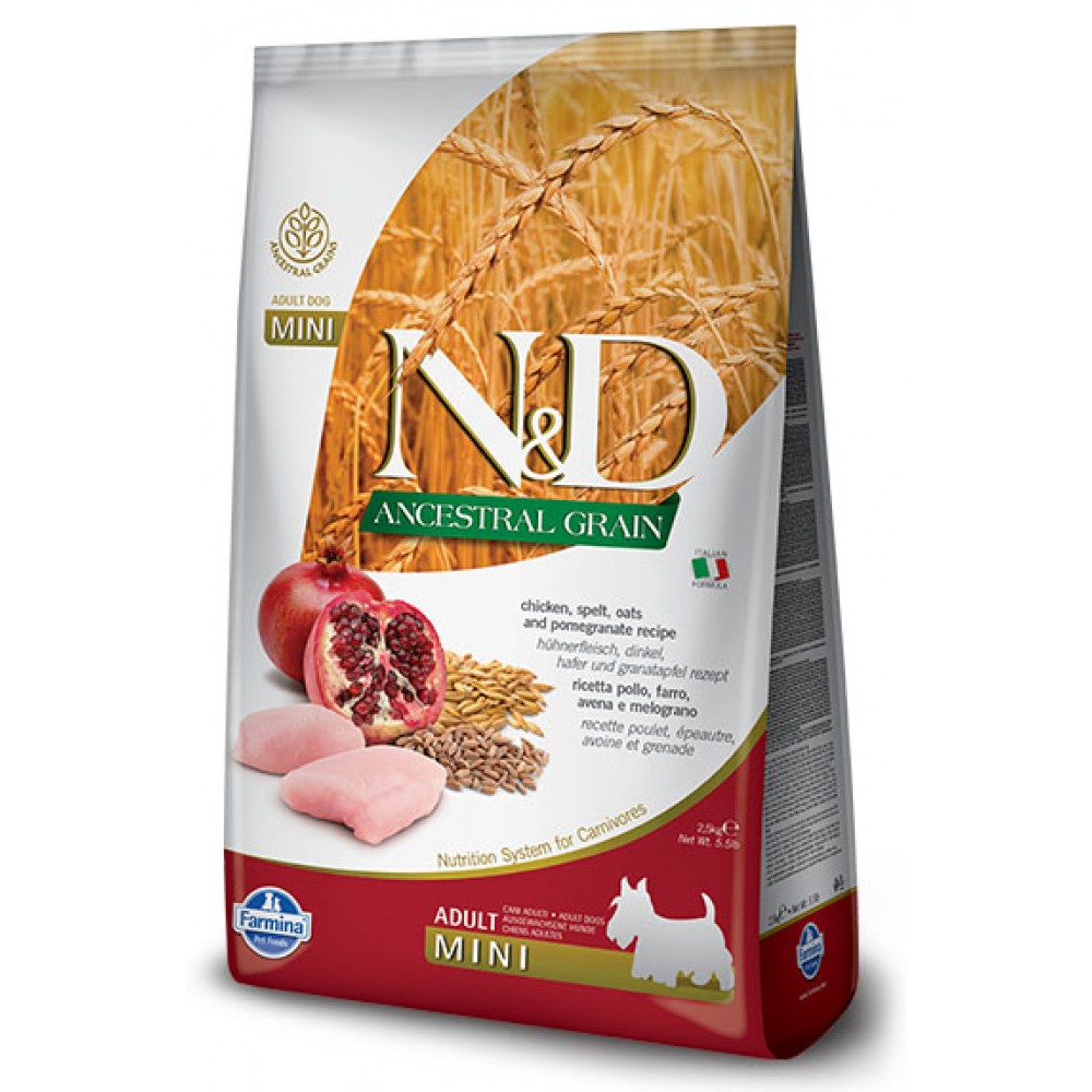 nd-ancestral-adult-mini-chicken-spel-pomegranate-1000x1000h2.5kg N&D Low Grain Adult Mini Chicken