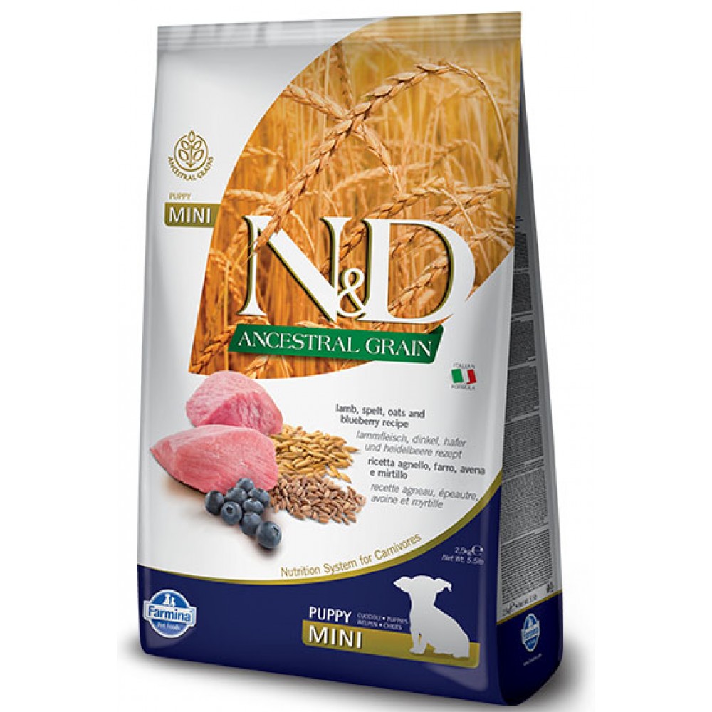 nd-ancestral-puppy-mini-lamb-spelt-blueberry-1000x1000h2.5kg N&D Low Grain Puppy Mini Lamb