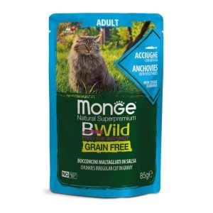 MONGE BWild Cat Adult Grain Free με Γαύρο 85gr