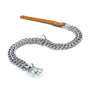 PET INTEREST Δερμάτινο Κολάρο με Διπλή Αλυσίδα L 2,5mmX65cm