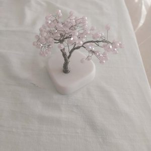 Διακοσμητικό Χειροποίητο Δέντρο με Ροζ Χάντρες σε Μαρμάρινη Βάση